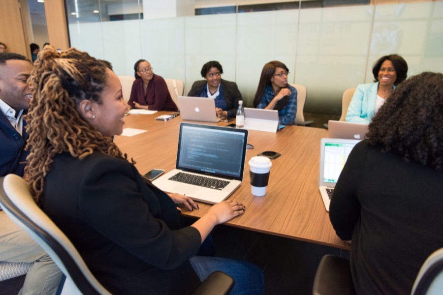 A team working together around a conference table